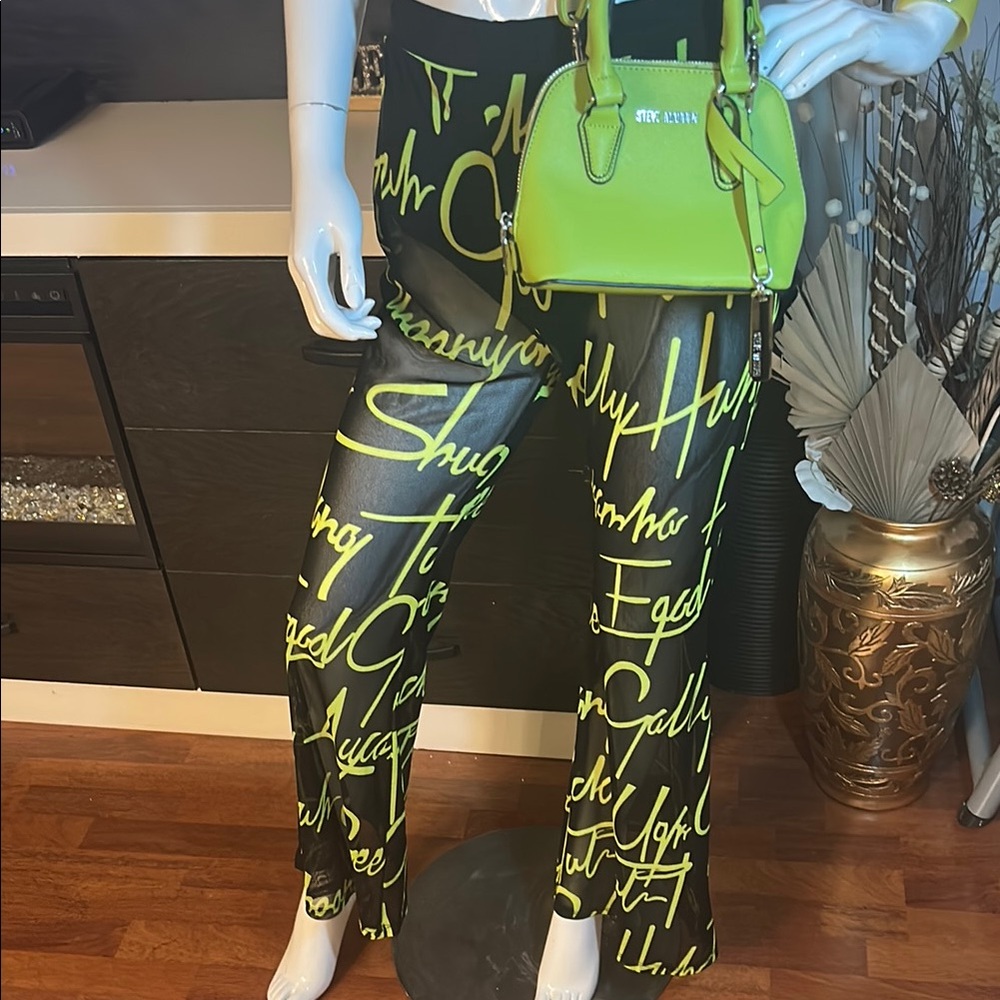 Stylish Black and lime green Women's Pants Set - Picture 8 of 14